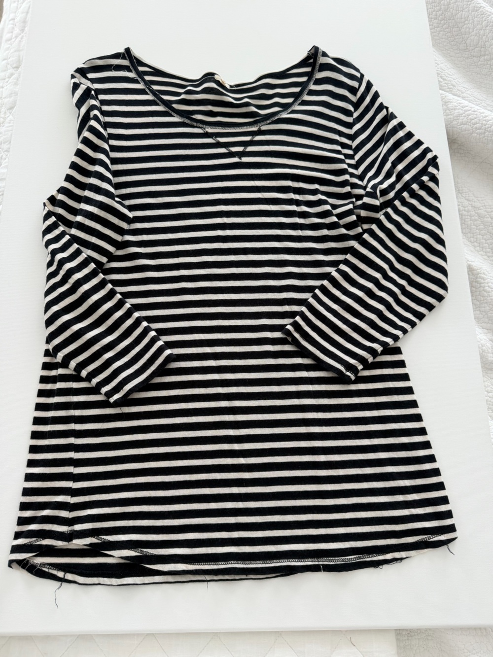 J. Crew Navy and White Striped 3/4 Sleeve Tee